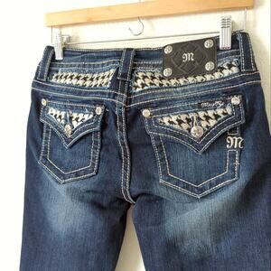 Miss Me Womens Embellished Jeans Size 27 Houndstooth Studded Crystals Skinny Mid